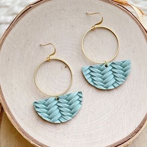 Teal Leather Handcrafted Earrings NWT